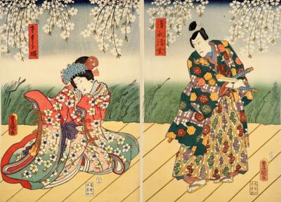 清玄(右)と桜姫を描いた錦絵／画・豊国 国立国会図書館蔵