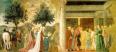 『聖十字架物語』の部分。(左)聖木を礼拝するシバの女王、(右)ソロモンとシバの女王の会見／http://bit.ly/2ZGTW3c